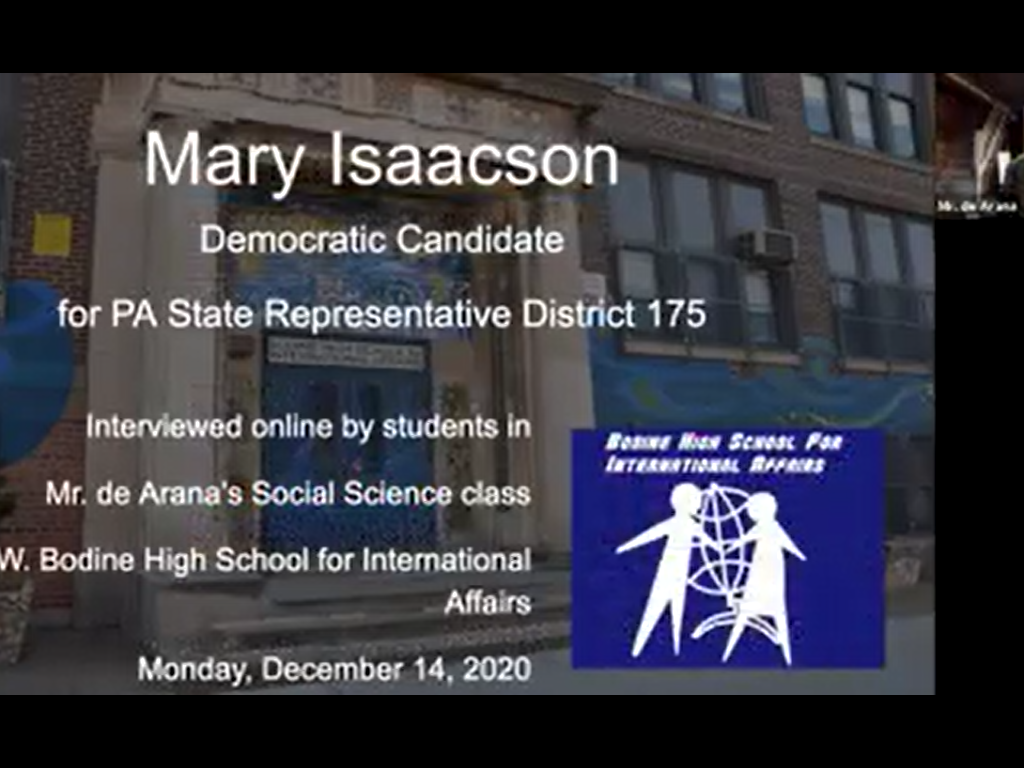 Bodine HS Students Interview State Rep. Mary Louise Isaacson